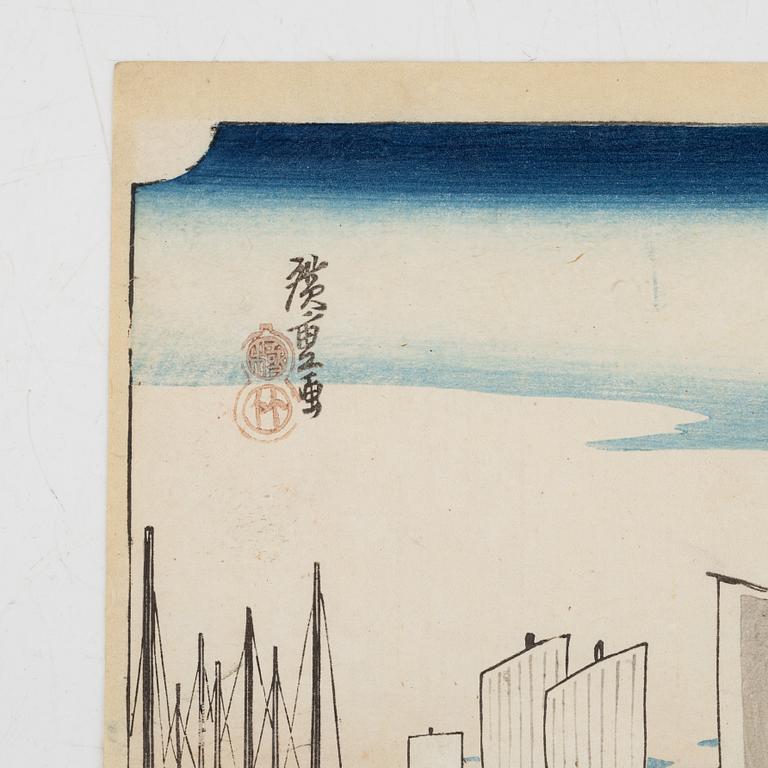 Ando Utagawa Hiroshige, after, four woodblock prints.