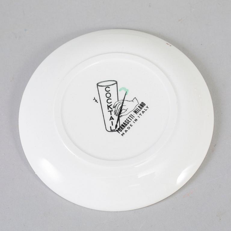 PIERO FORNASETTI, glasunderlägg, 8 st, flintgods, Milano, Italien.