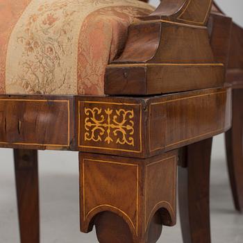 A set of four Empire armchairs "chaise gondole", Austria-Hungary first half 1800's.