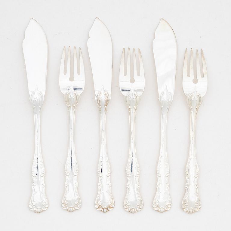 Fish cutlery silver 12 + 12, GAB, 1967.