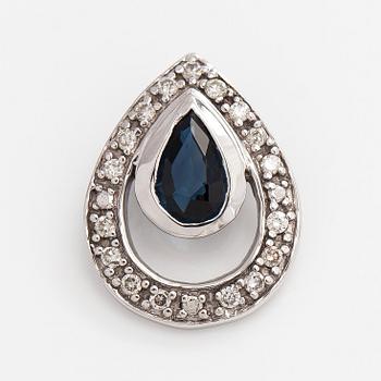 Hänge, fasettslipad safir, briljantslipade diamanter, 14K vitguld.