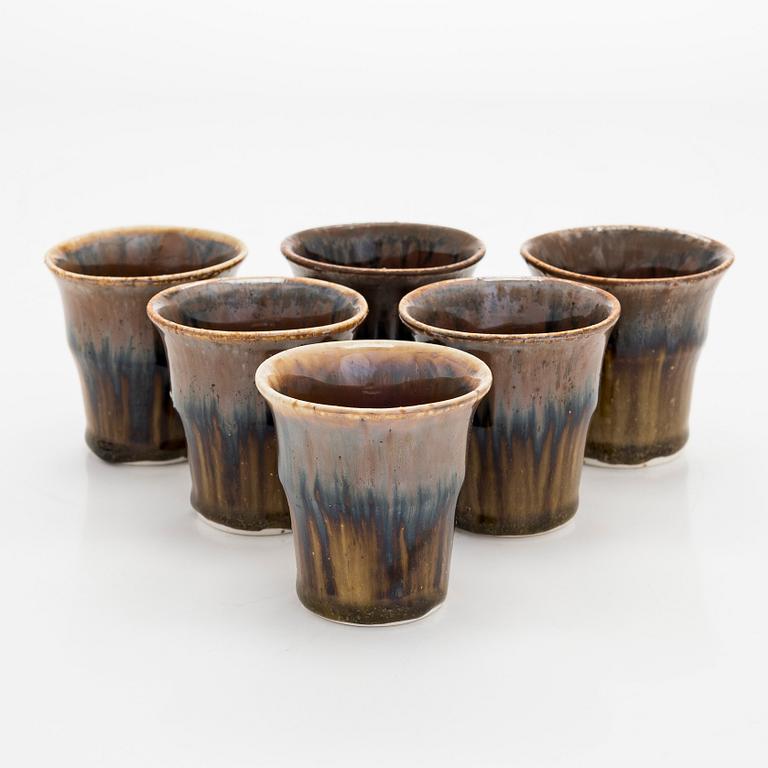 Liisa Hallamaa (Larsen), A set of six ceramic cups, signed Alamaa LH.