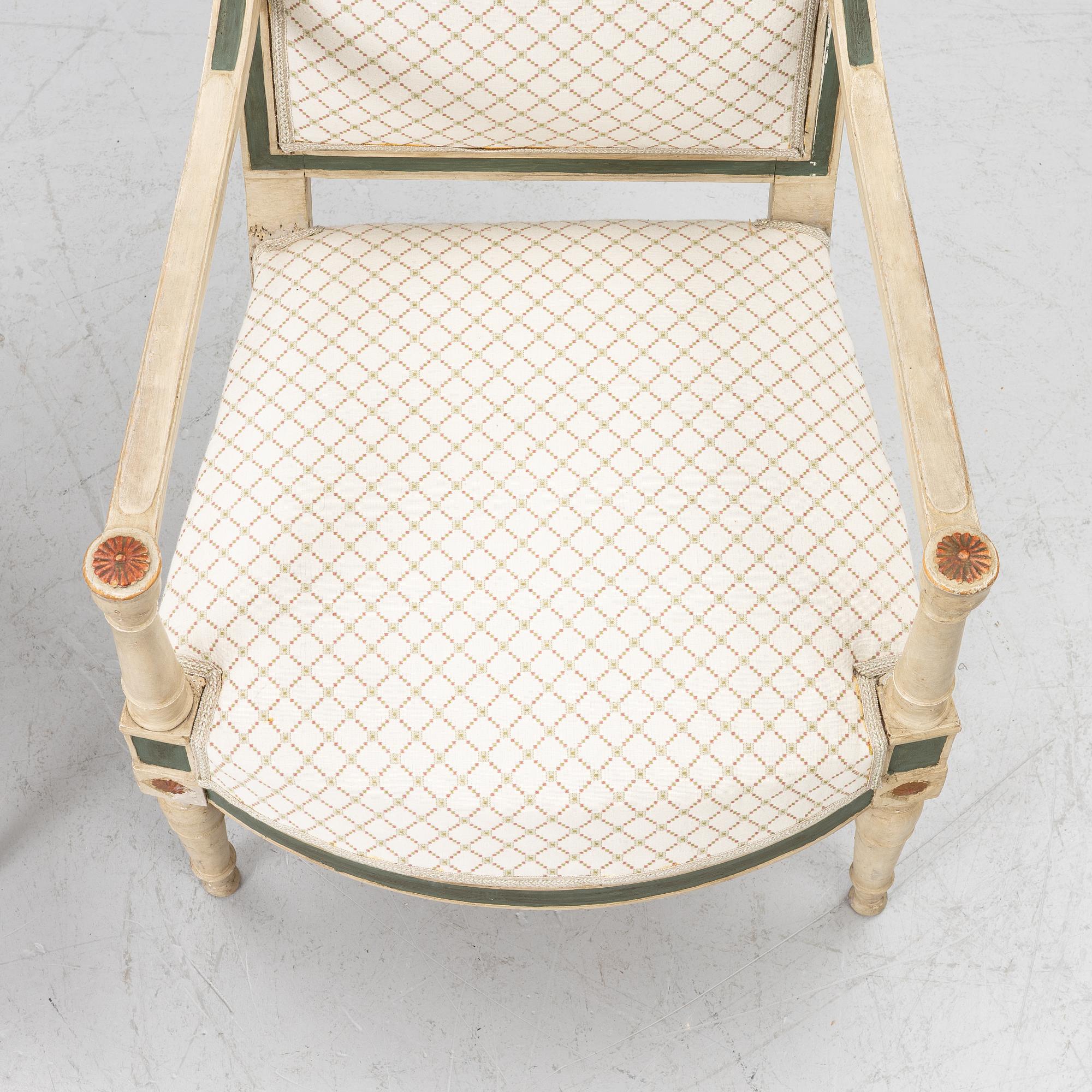 Karmstolar, ett par, directoire, Frankrike, sent 1700-tal.