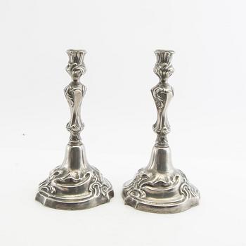 Candelabras 2 pairs Rococo-style pewter 20th century.