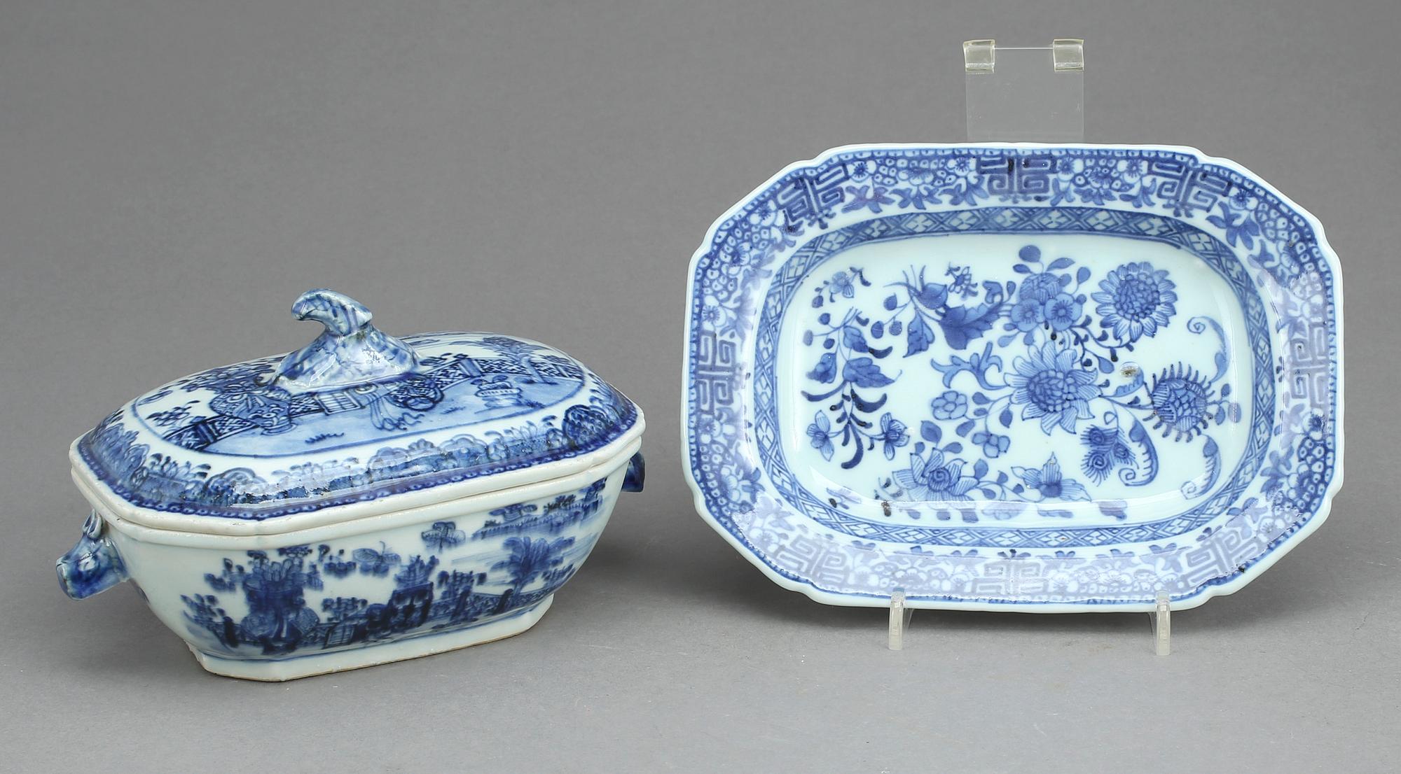 SMÖRTERRIN MED FAT, porslin, Kina, Qingdynastin, Qianlong (1736-1795).
