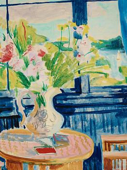 Isaac Grünewald, Interiör med blommor i kanna.