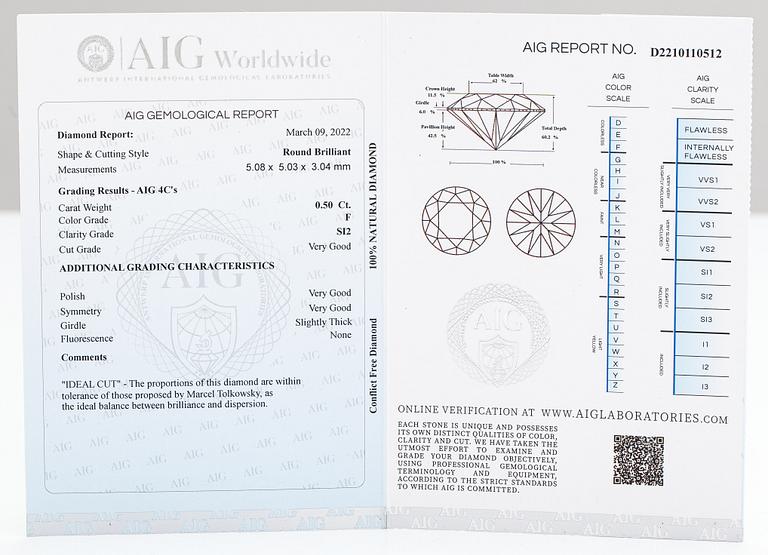 Örhängen, 18K vitguld och diamanter ca 1.01 ct tot. AIG-certifikat.