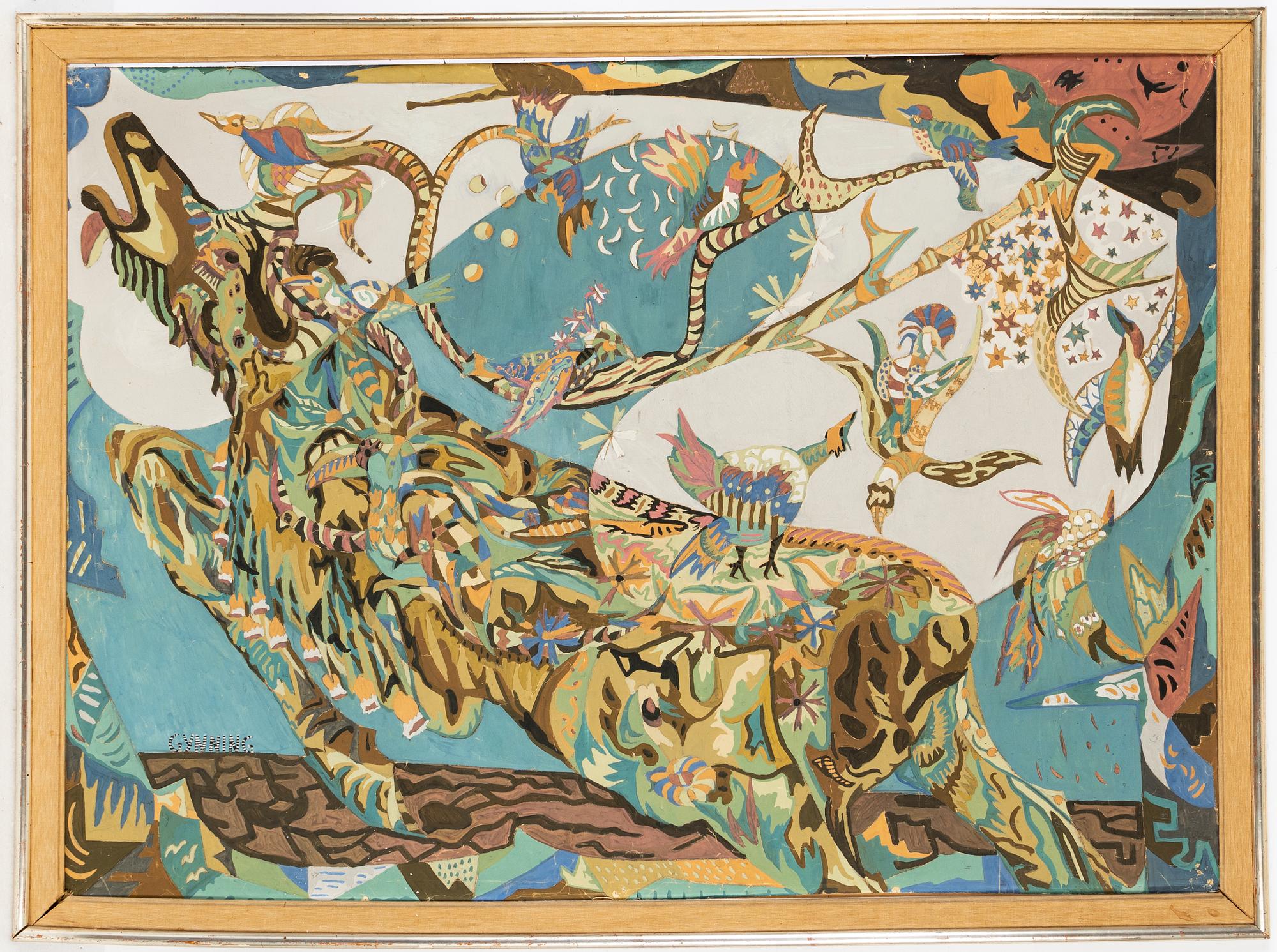 Lars Gynning, mixed media on panel, signed.