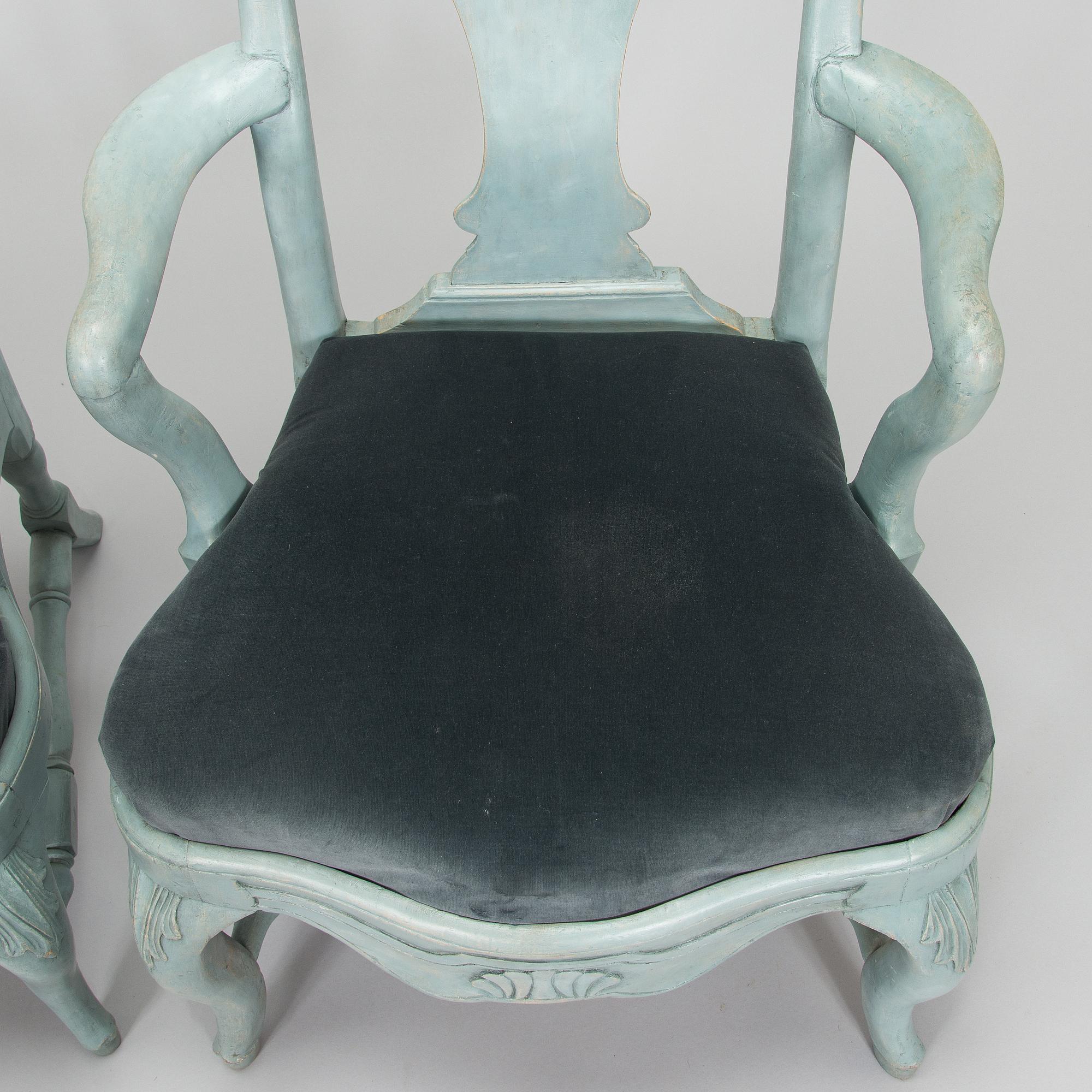 Karmstolar, ett par, senbarock, Stockholm, 1700-tal.