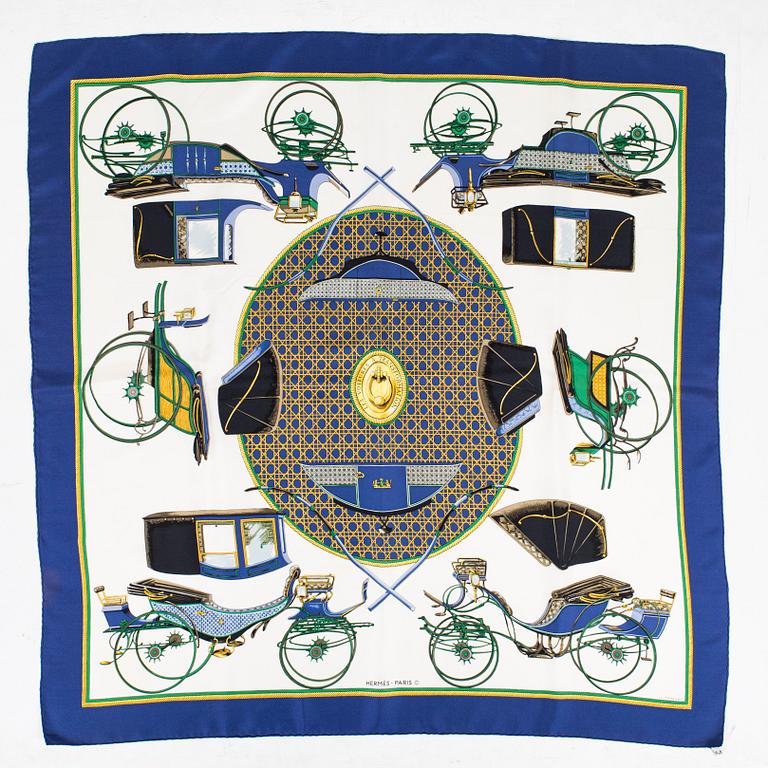 Hermès, a 'Les Voitures à Transformation' silk scarf.