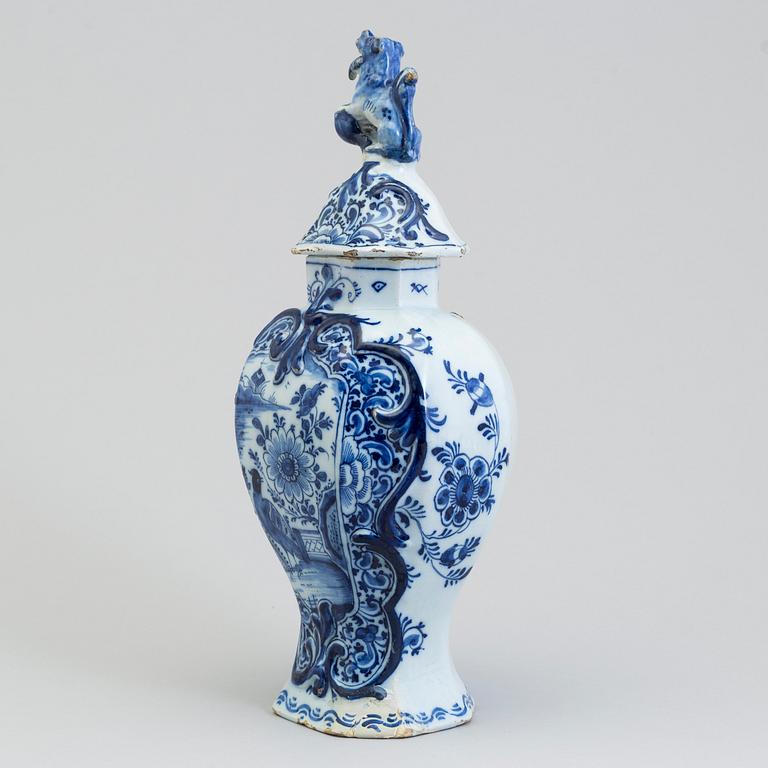 A lidded faience urn, Delft, The Netherlands, 18th century.
