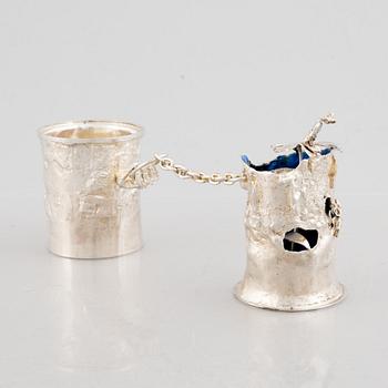 A sterling silver sculpture in two parts with a chain, mark of Lars Arby, Gothenburg, Sweden 1976.