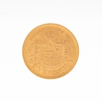 Gold coin 20kr Oscar II, Sweden and Norway 1889.