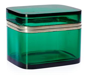 A Josef Frank green glass and pewter box, Svenskt Tenn.