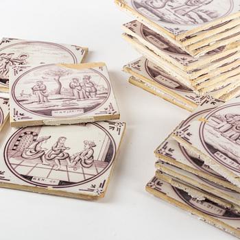 20 ceramic tiles, Delft, 20th century.