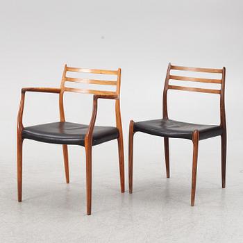 Niels Otto Møller, a rosewood dining table and eight rosewood chairs, Poul Jeppesen & JL Möller, Denmark, 1960's.