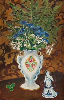 340. Gideon Börje, Still life with fern, blue bell and honeysuckle.