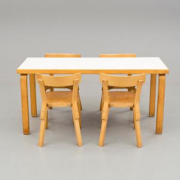 ALVAR AALTO, MATBORD samt STOLAR, 5 delar.