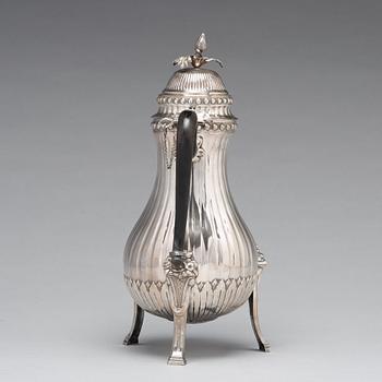 A Belgian 18th century silver coffee-pot, unidentified makers mark, Moms 1784.