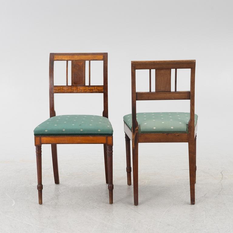 Stolar, 5 st, empirestil, omkring år 1900.