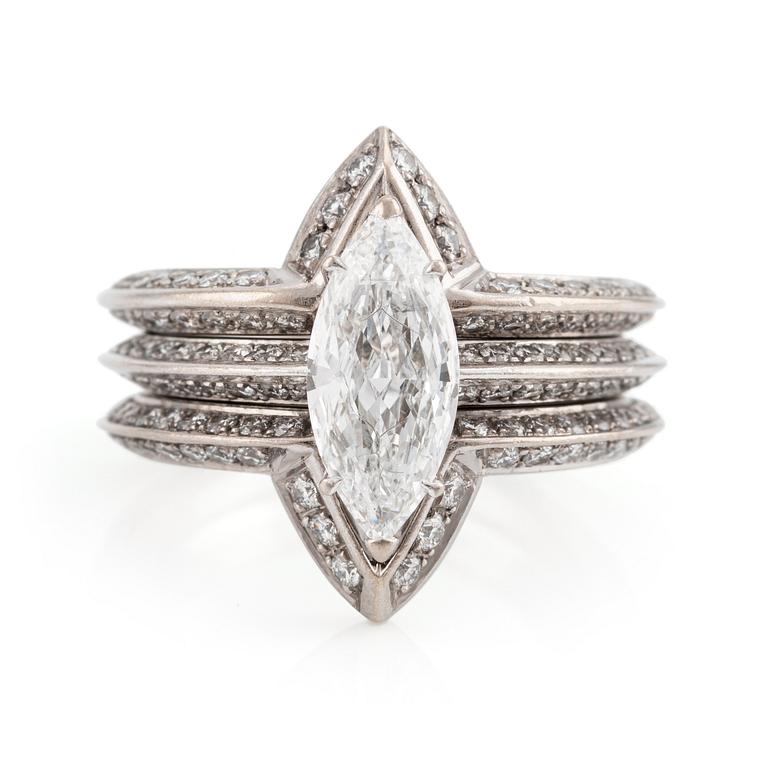 An 18K white gold Chopard ring set with a marquise-shaped diamond 1.00 ct D vvs according to engraving.