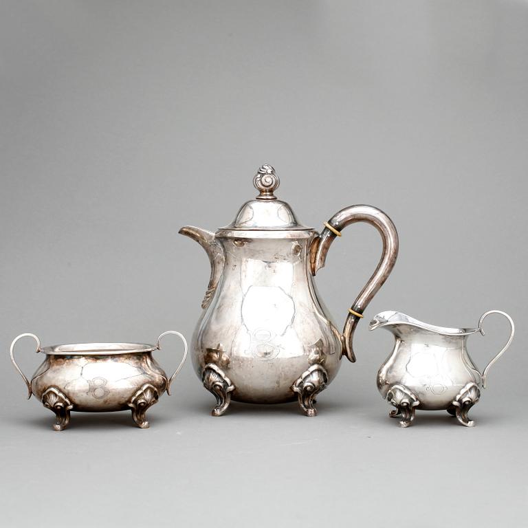 KAFFESERVIS, 3 delar, Silver. Tot ca 900 g.