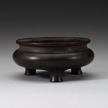 A bronze tripod censer, Qing dynasty (1644-1912).