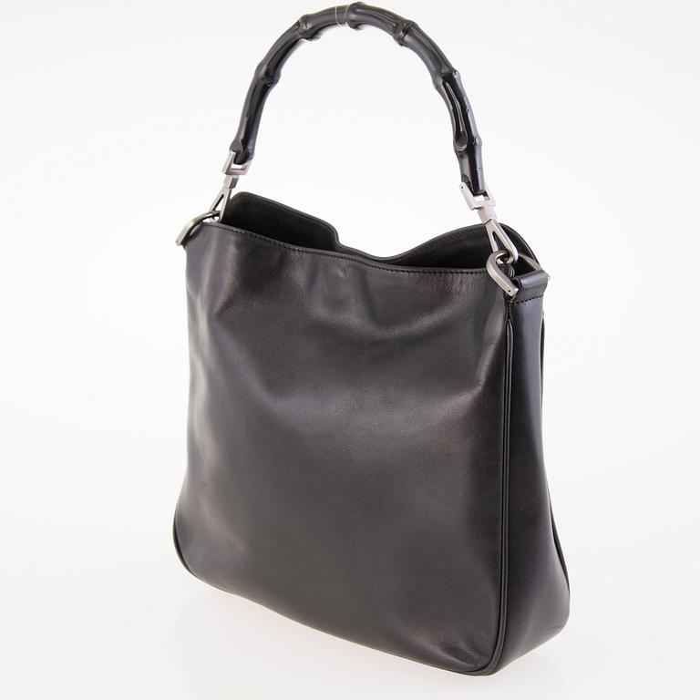 GUCCI Black Leather Bamboo Bag.