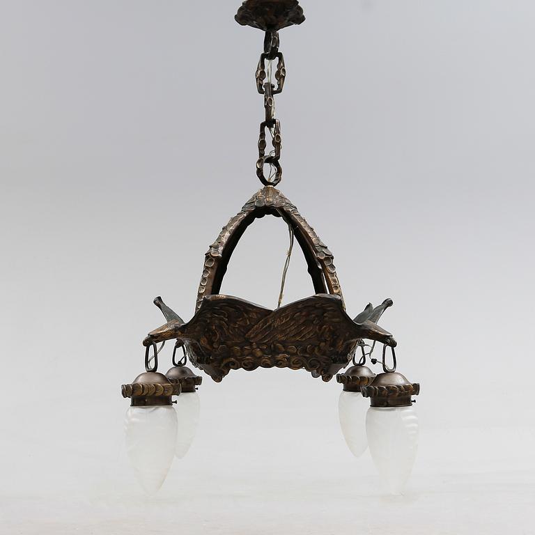 TAKLAMPA, jugend, Alice Nordin, tillskriven, för Böhlmarks Lampfabrik, 1910/20-tal. Höjd ca 110 cm.