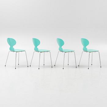 Arne Jacobsen, four 'Ant' chairs, Fritz Hansen, Denmark, 1992-97.