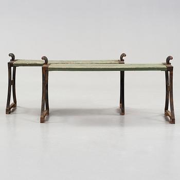 Folke Bensow, two 'Taburett No: 2' cast iron stools by Näfveqvarns bruk, Sweden post ca 1925.