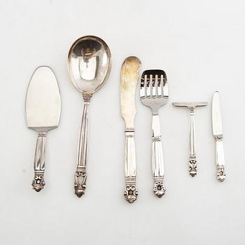 Johan Rohde, serveringsbestick 6 dlr "Konge/Achorn" sterlingsilver för Georg Jensen efter 1945.