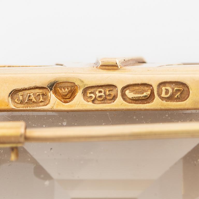 Brosch, 14K guld med rökkvarts, Finland.