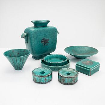 Wilhelm Kåge, eight pieces of 'Argenta', Gustavsberg, Sweden.