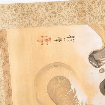 Rullmålningar, två stycken, färg och tusch på papper. Japan, 1900-tal.