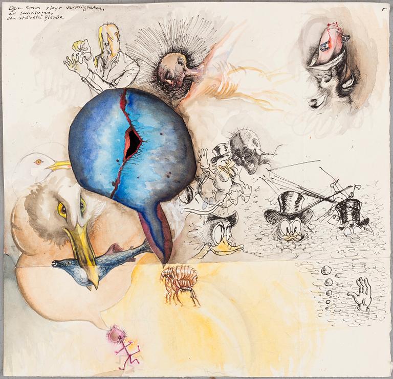 ULF RAHMBERG, Mixed media on paper, signed with monogram verso.