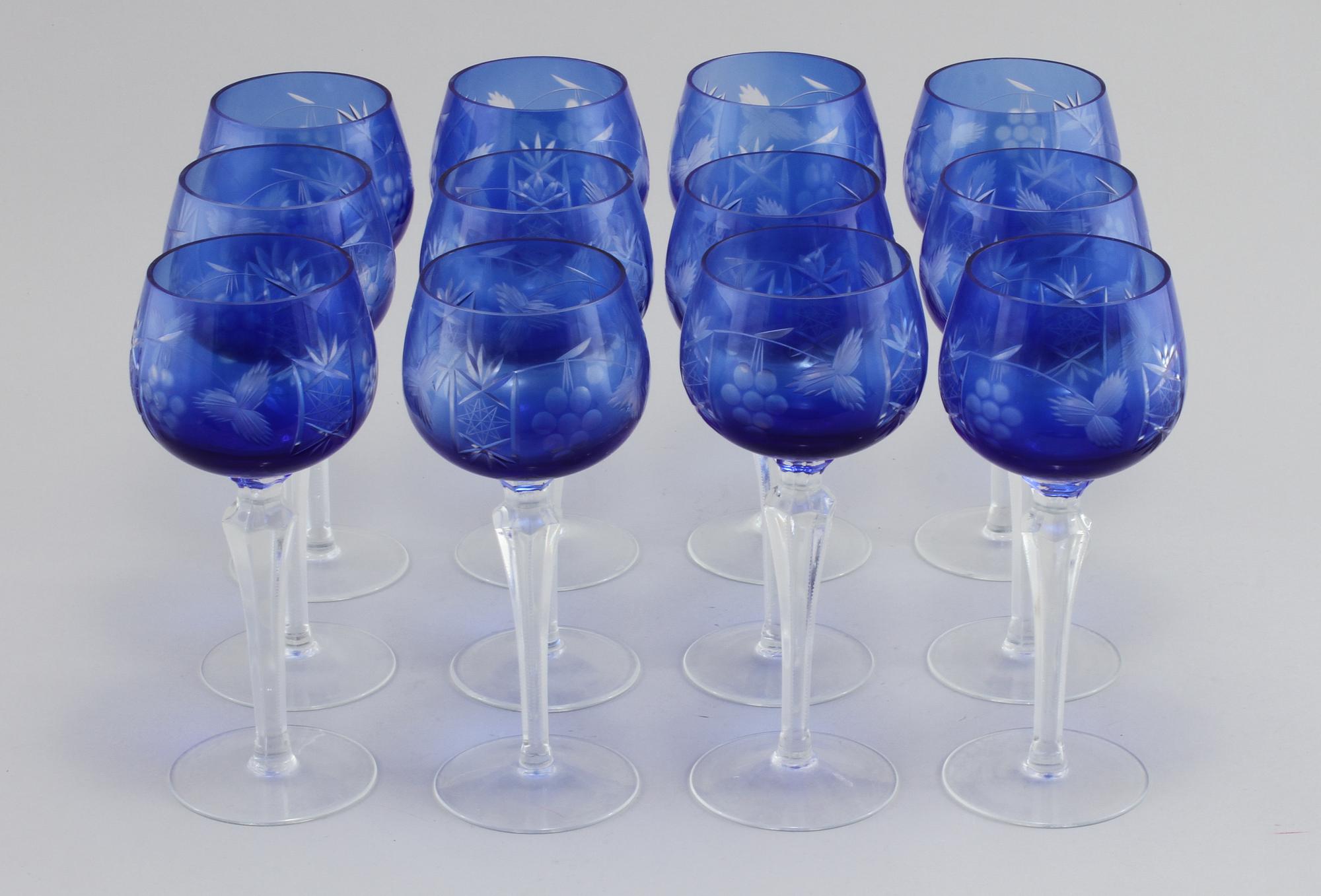 VINGLAS, 12 st, glas, 1900-talets andra hälft.