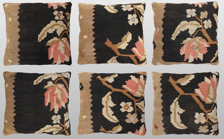 Cushion covers, 6 pcs, Kelim, older Anatolian fragments.