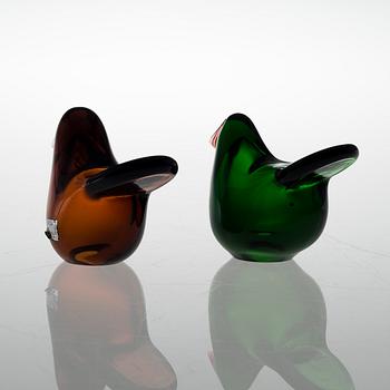 TWO OIVA TOIKKA 70´s GLASS BIRDS, signed O. Toikka, Nuutajärvi Notsjö.