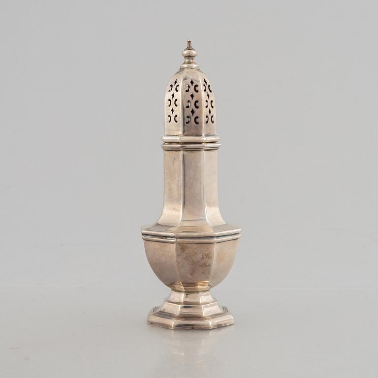 An English silver spice shaker, mark of James Dixon & Sons Ltd, Sheffield, 1946.