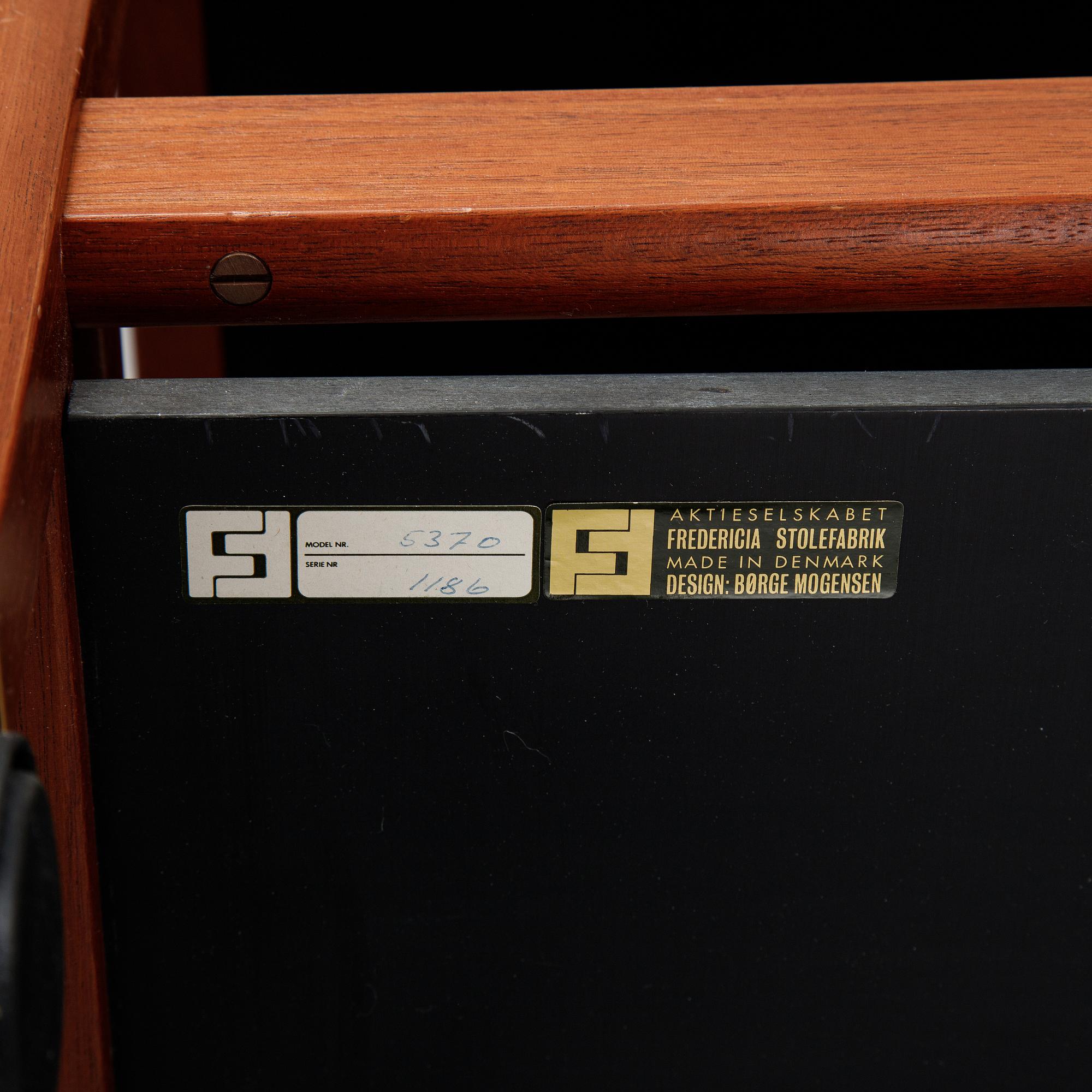 Børge Mogensen, a model '5370' teak and laminate trolley from Frederica Stolefabrik, Denmark.