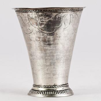 BÄGARE, silver, Erik Lemon, 1765, Uppsala. Vikt ca 68g.