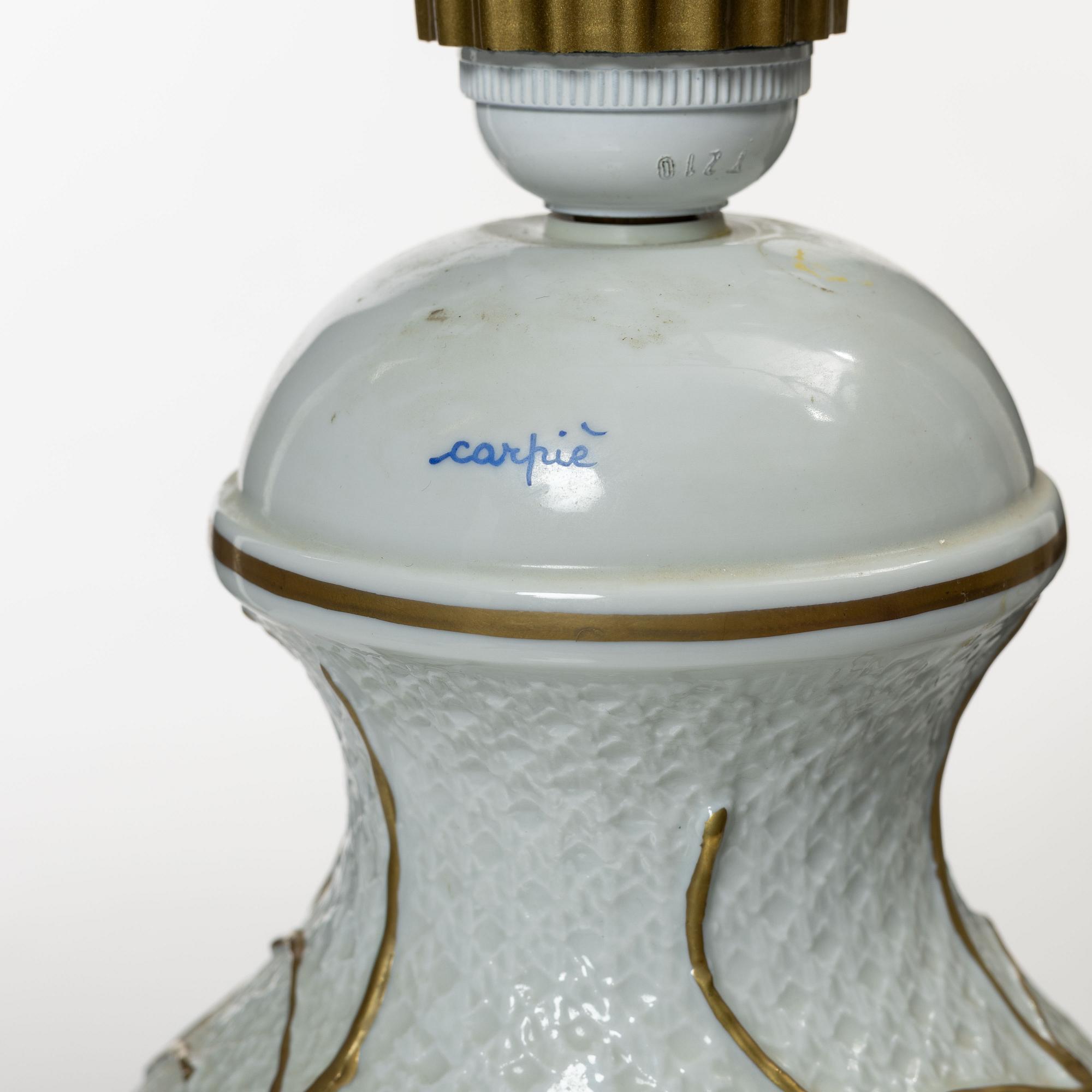 A pair of porcelain table lamps, Carpié, Italy.