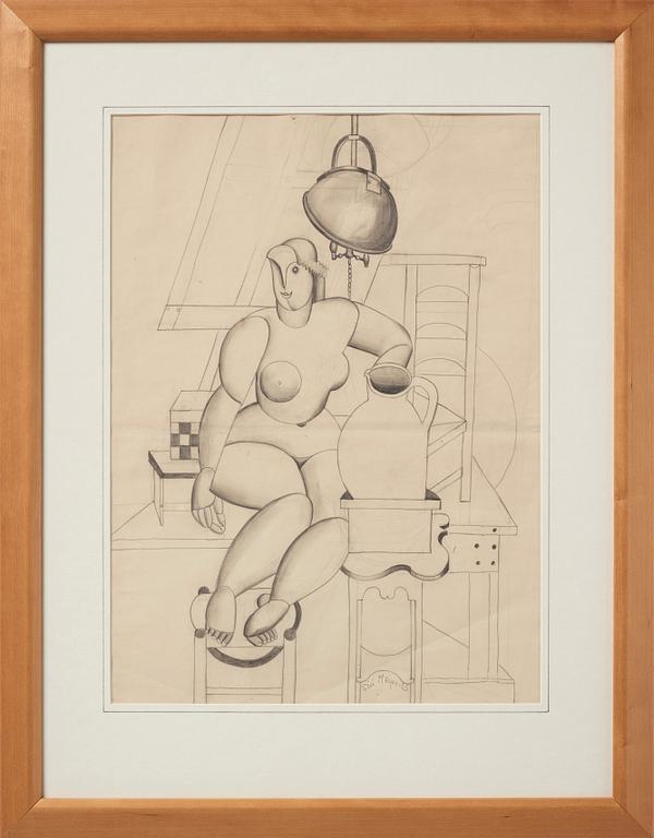 Siri Meyer, signed Siri Meyer and dated -25. Pencil on paper.