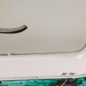 Hildur Haggård, a Swedish Grace glazed ceramic and mahogany tea table, 1920's-30's.