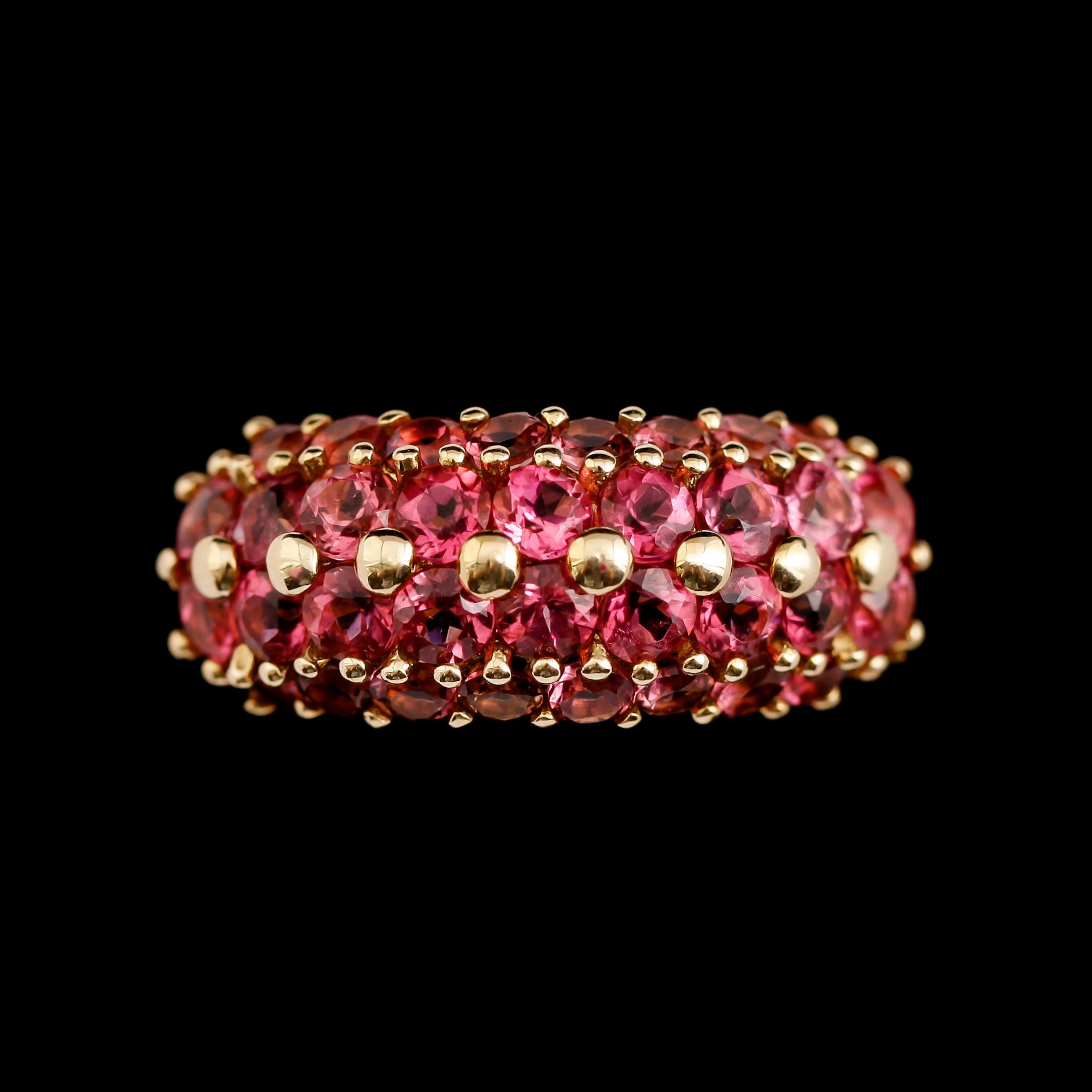 RING, 14 K guld, röd rubellite 5.00 ct.