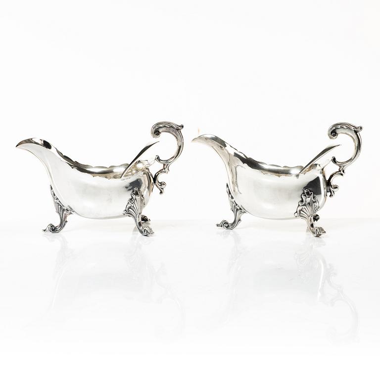 A pair of 18th century silver sauce boats, Richard William, Ireland, spoons, Peter & William Bateman, London 1807.