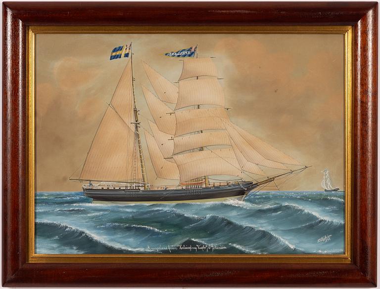 Lars Petter Sjöström, Råsegelskonaren "Amycalene" från Helsingborg (Kaptn E Johansson).