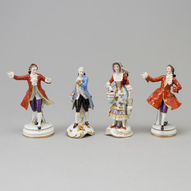 A group of four German porcelain figurines, 20th Century.