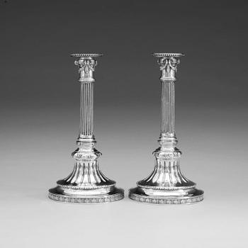 434. A pair of Swedish 18th century silver candlesticks, marks of Carl Magnus Lundholm, Norrköping 1784.